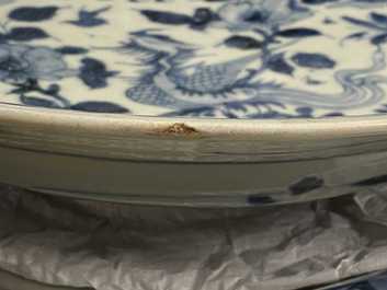 Two large Chinese blue and white Swatow dishes, Ming