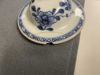 A Chinese blue and white five-piece garniture with floral design, Qianlong