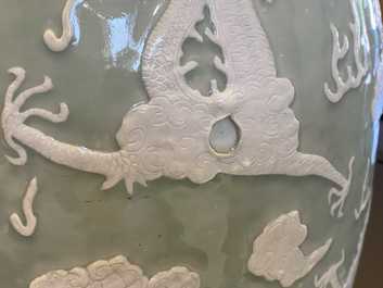 A massive Chinese celadon-ground 'dragon' vase, 19th C.