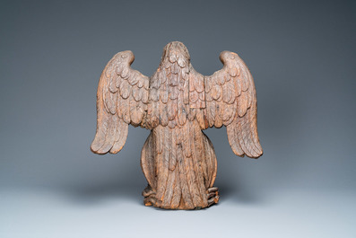 An oak model of a pelican, 17th C.