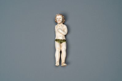 Une statue d'Adam en ivoire sculpt&eacute; rehauss&eacute; de polychromie, indo-portugais, probablement Goa, 17&egrave;me
