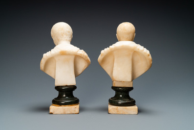 A pair of Italian alabaster busts of the emperors Trajan and Julius Caesar, 19th C.