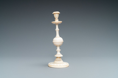 A polished ivory candlestick, probably Dieppe, France, 19th C.