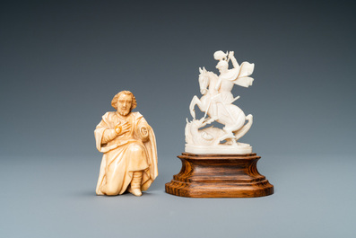 Two ivory figures: a kneeling Saint Joseph, Spain, 17th C. and Saint George with the dragon, 19/20th C.