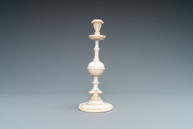 A polished ivory candlestick, probably Dieppe, France, 19th C.