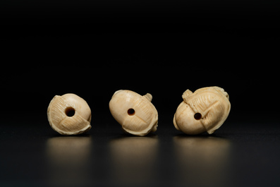 Three two-faced bone memento mori, 19th C.