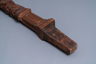 A mahogany boat mast with oak scrolls, France or Italy, 18th C.