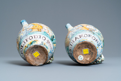 Two polychrome Italian maiolica wet drug jars, 19th C.