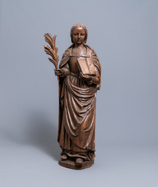 Une grande statue de la Sainte Martyre Ursule en ch&ecirc;ne sculpt&eacute;, 1&egrave;re moiti&eacute; du 16&egrave;me