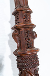 A mahogany boat mast with oak scrolls, France or Italy, 18th C.