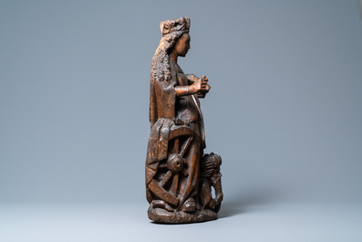 An oak figure of Saint-Catharine of Alexandra, Upper Rhine area, Germany, ca. 1520