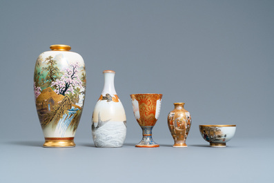 Vijf stukken Japans porselein, Satsuma en Kutani, Meiji, 19e eeuw
