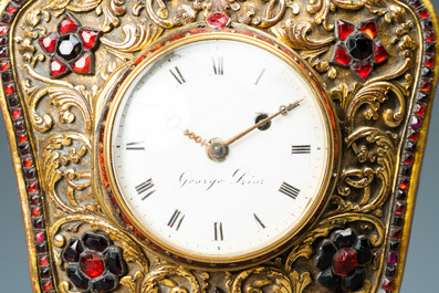 A Chinese semi-precious stone embellished gilt-bronze wall clock, Canton workshop and George Prior of London for the Chinese market, Qianlong