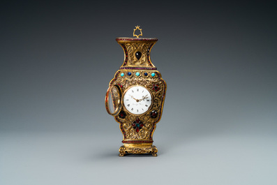 A Chinese semi-precious stone embellished gilt-bronze wall clock, Canton workshop and George Prior of London for the Chinese market, Qianlong