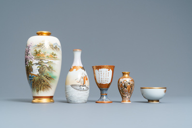 Cinq pi&egrave;ces en porcelaine de Satsuma et Kutani, Japon, Meiji, 19&egrave;me