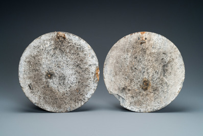 Two white marble medallions depicting Bacchus and Flora, probably Italy, 17th C.