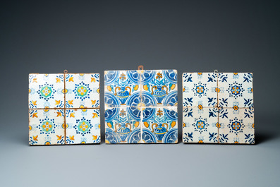 Six fields of four polychrome Dutch Delft ornamental tiles, 17th C.