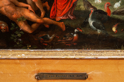 Ecole flamande, entourage de Jan van Kessel (1626-1679), huile sur cuivre: La cr&eacute;ation d'Eve