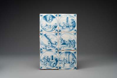 Forty-four blue and white and polychrome Dutch Delft tiles, 17/18th C.