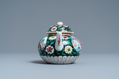 A Chinese famille rose teapot on stand, Yongzheng