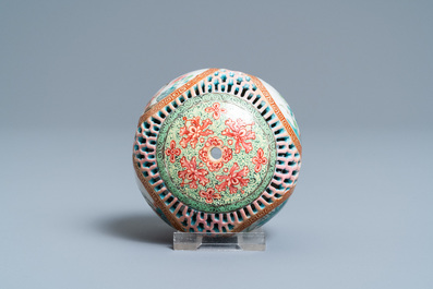 A Chinese reticulated famille rose pomander, Yongzheng