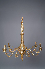 A brass six-arm Saint-Jacob chandelier, Flanders or Germany, 15/16th C.