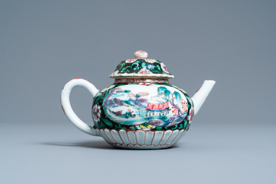 A Chinese famille rose teapot on stand, Yongzheng