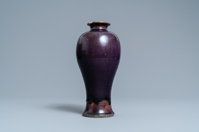 A Chinese monochrome aubergine-glazed 'meiping' vase, Ming