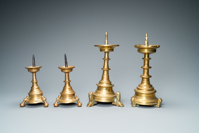 Four bronze candlesticks, Flanders or Germany, 15/16th C.