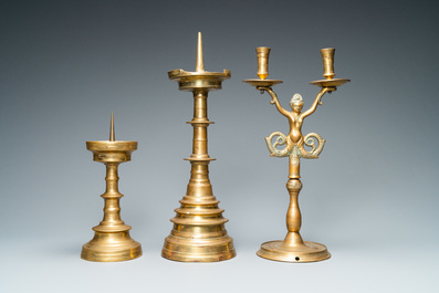 Three bronze candlesticks, Flanders and Germany, 16th C.