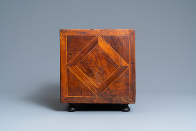 A small mahogany veneer cabinet with engraved bone plaques, Italy, 17th C.