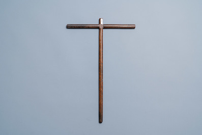 A brass-inlaid wooden pilgrim's cross with inscription, Spain, 17th C.