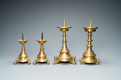 Four bronze candlesticks, Flanders or Germany, 15/16th C.