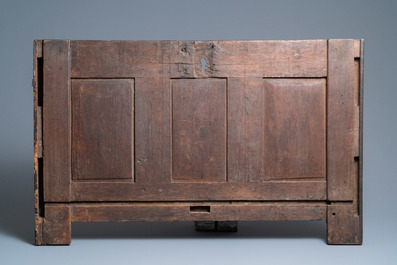 A carved oak front panel of a coffer with the arms of France and the Dauphin, France, 2nd half 15th C.