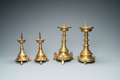 Four bronze candlesticks, Flanders or Germany, 15/16th C.