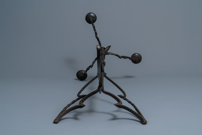 A wrought iron standing candle holder, North of France or Flanders, 15th C.
