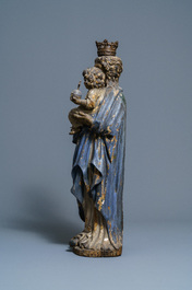 A large polychromed oak figure of a Madonna with child, 17th C.