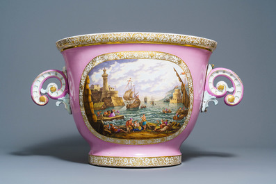 An exceptionally large 'Pompadour' pink-ground porcelain jardini&egrave;re, possibly S&egrave;vres, 19th C.