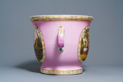 An exceptionally large 'Pompadour' pink-ground porcelain jardini&egrave;re, possibly S&egrave;vres, 19th C.