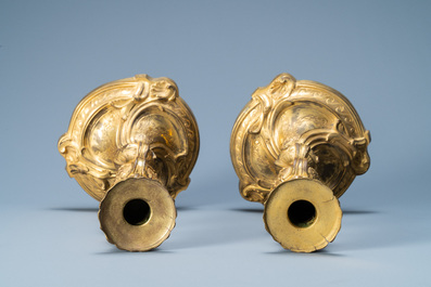 A pair of gilded bronze candlesticks, France, 18th C.