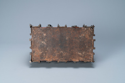 A partly red painted cast iron casket, France, 15th C.