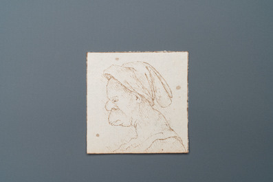 Ecole italienne, d'apr&egrave;s Leonardo da Vinci, plume et encre brune sur papier, fin du 19&egrave;me: Dix caricatures