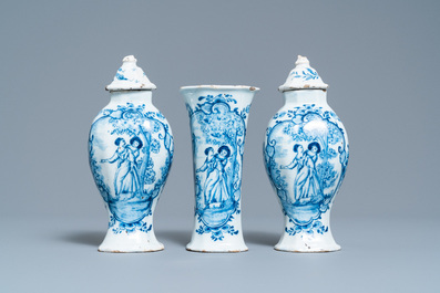 A varied collection of Dutch Delft blue and white and polychrome pottery, 18th C.