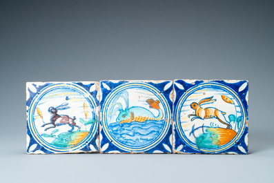 Negen polychrome majolica medaillontegels, Antwerpen of Middelburg, 2e helft 16e eeuw