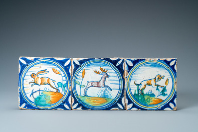 Negen polychrome majolica medaillontegels, Antwerpen of Middelburg, 2e helft 16e eeuw