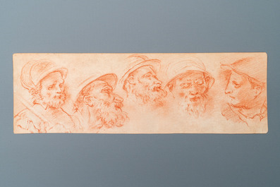 Italian school, after Charles Parrocel, sanguine on paper, 18/19th C.: Five heads of helmeted soldiers