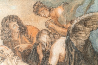 Flemish school, follower of Anthony van Dyck (1599-1641), mixed technique on paper, 17th C.: Lamentation over the Dead Christ