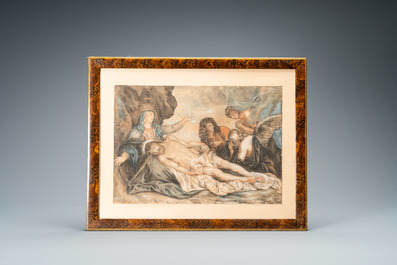 Ecole flamande, suiveur d'Anthony van Dyck (1599-1641), technique mixte sur papier, 17&egrave;me: La D&eacute;ploration du Christ