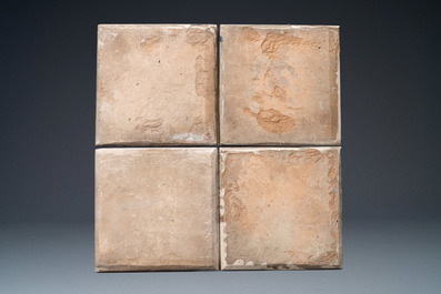 Vier Iznik-stijl tegels, K&uuml;tahya, Turkije, 19e eeuw