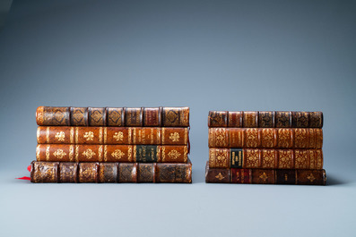 Vier trompe-l'oeil opbergdozen gemaakt van oude boekbanden, Frankrijk, 20e eeuw